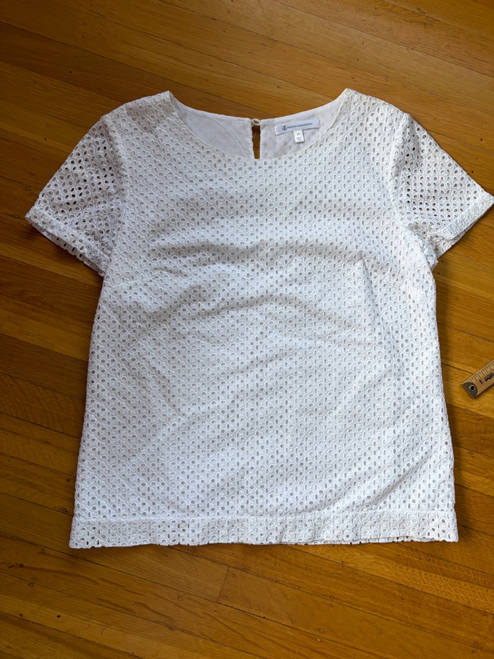 Brooks Brothers eyelet lace cap sleeve trapeze blouse cut out 10 preppy yacht L